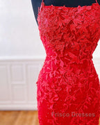 Sexy Long Lace Red Formal Prom Dress Open Back