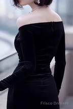 Sexy Mermaid Black Long Sleeves Velvet Prom Dresses