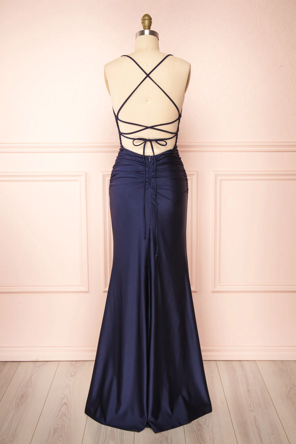 Sexy Mermaid Halter Sleeveless Navy Blue Long Prom Dresses Secondary image