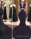 Sexy Mermaid Lace Black Gold Formal Prom Dress