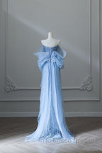 Sexy Mermaid Off The Shoulder Blue Sequin Long Formal Prom Dress Evening Gowns