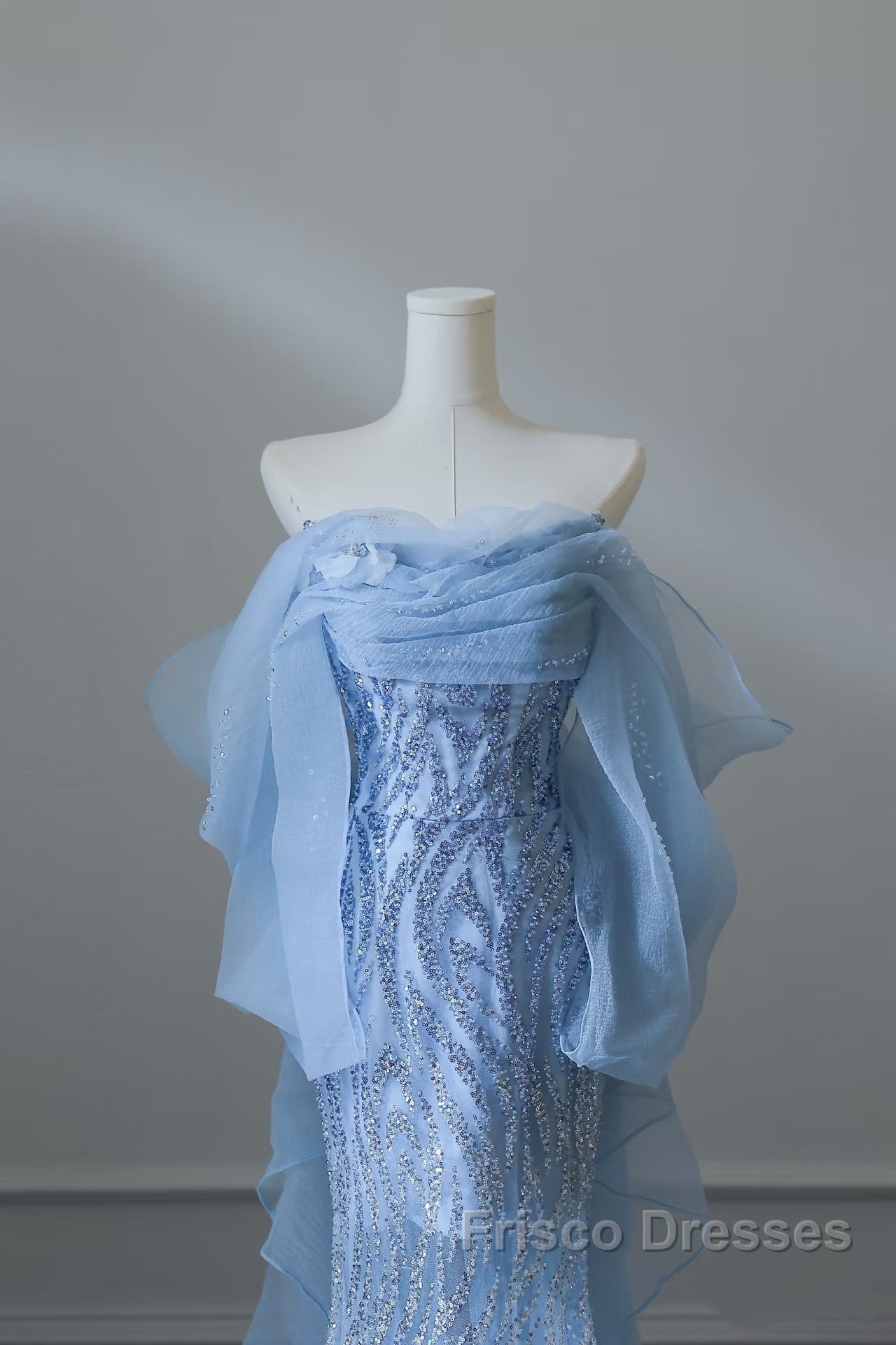 Sexy Mermaid Off The Shoulder Blue Sequin Long Formal Prom Dress Evening Gowns