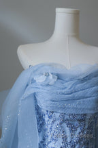 Sexy Mermaid Off The Shoulder Blue Sequin Long Formal Prom Dress Evening Gowns