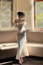 Sexy Mermaid Off The Shoulder Flowers Satin Long Evening Dress Prom Dresses