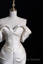 Sexy Mermaid Off The Shoulder Ivory Satin Long Wedding Dress Brides Dress