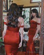 Sexy Mermaid Off The Shoulder Long Burgundy Prom Dresses