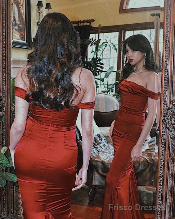 Sexy Mermaid Off The Shoulder Long Burgundy Prom Dresses