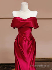 Sexy Mermaid Off The Shoulder Satin Red Floor Length Evening Dress Prom Dresses