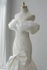 Sexy Mermaid Off The Shoulder Satin White Long Wedding Dresses Brides Dress