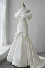 Sexy Mermaid Off The Shoulder Satin White Long Wedding Dresses Brides Dress