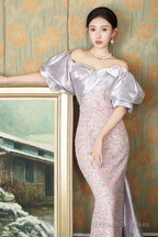 Sexy Mermaid Off The Shoulder Sequin Lilac Long Prom Dresses