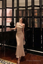 Sexy Mermaid One Shoulder Satin Champagne Prom Dresses Long Birthday Outfits Evening Gown
