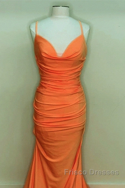 Sexy Mermaid Orange Satin Formal Prom Dress