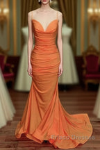Sexy Mermaid Orange Satin Formal Prom Dress
