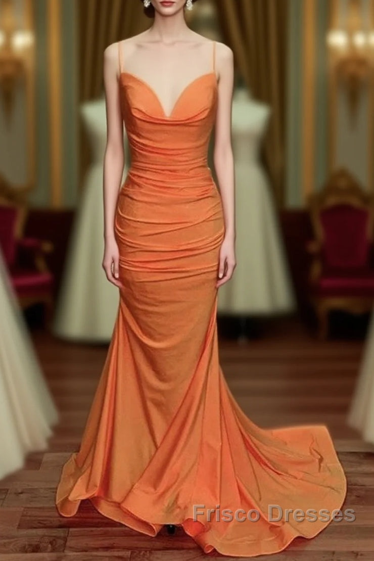 Sexy Mermaid Orange Satin Formal Prom Dress