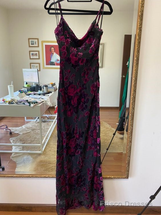 Sexy Mermaid Prom Gown With Straps Floral Black Prom Dresses Main image