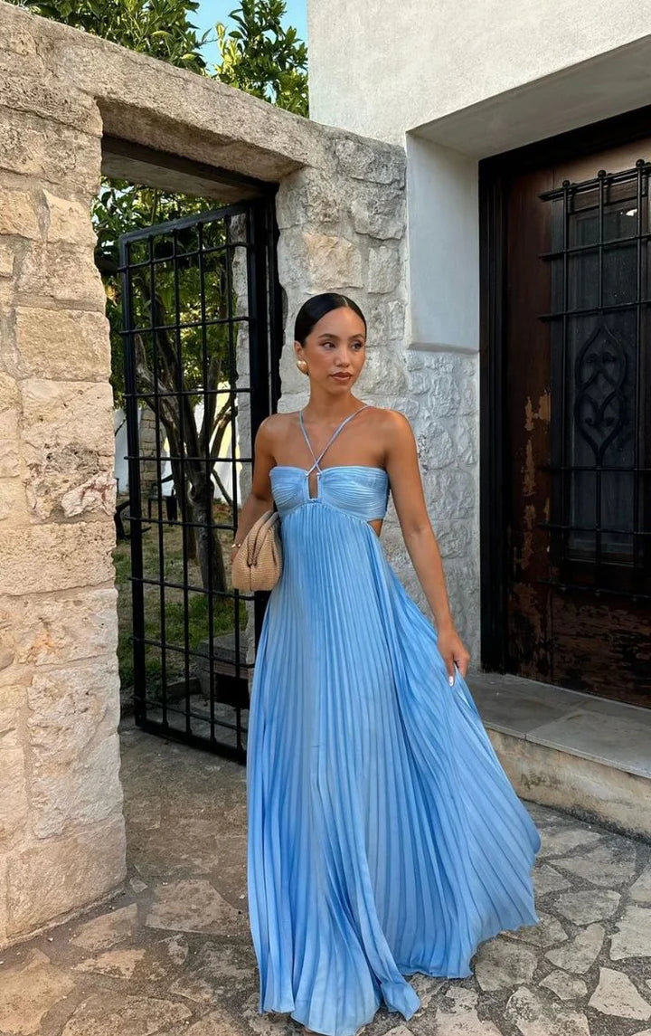 Sexy A Line Spaghetti Straps Blue Backless Prom Dresses Long Party Dress Secondary image
