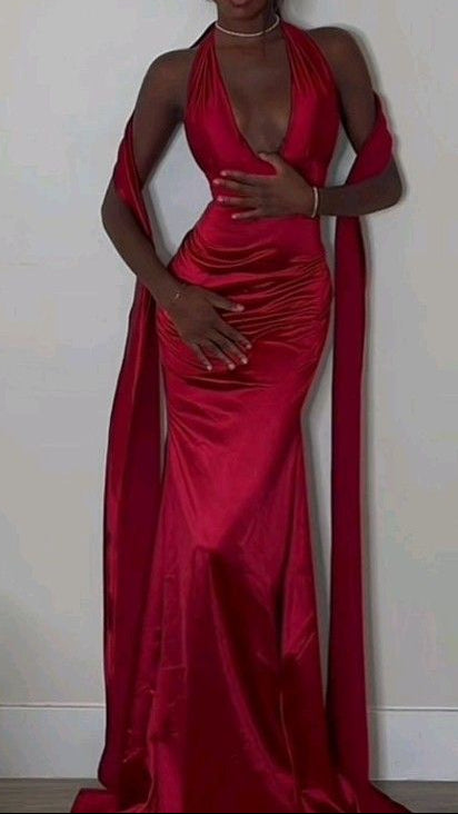 Sexy Mermaid Bright Red V Neckline Prom Dress 22Th Birthday Outfits Main image