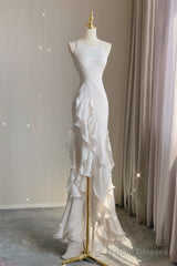 Sexy Mermaid Scoop Satin Night Party Dress White Long Prom Dresses
