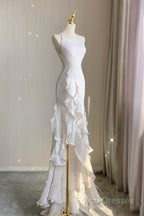 Sexy Mermaid Scoop Satin Night Party Dress White Long Formal Prom Dress