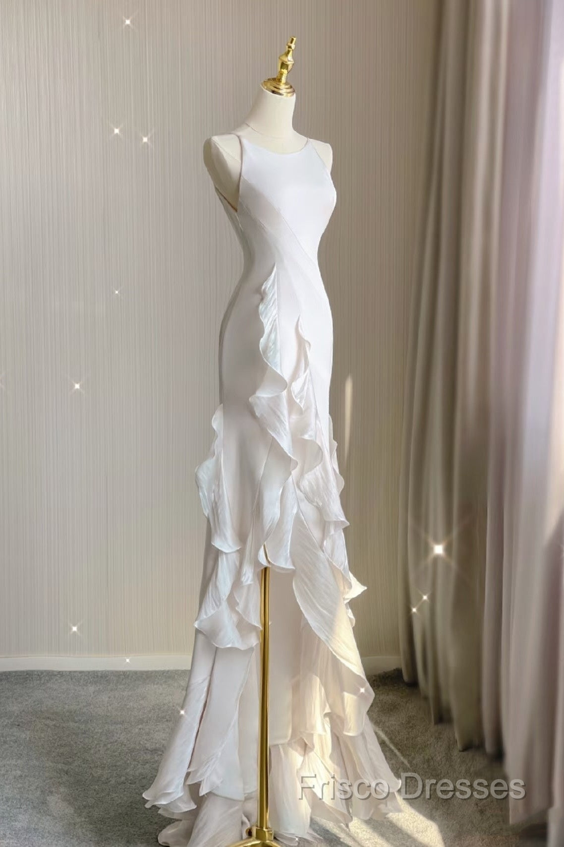 Sexy Mermaid Scoop Satin Night Party Dress White Long Formal Prom Dress