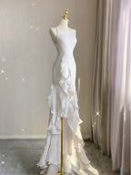 Sexy Mermaid Scoop Satin Night Party Dress White Long Prom Dresses