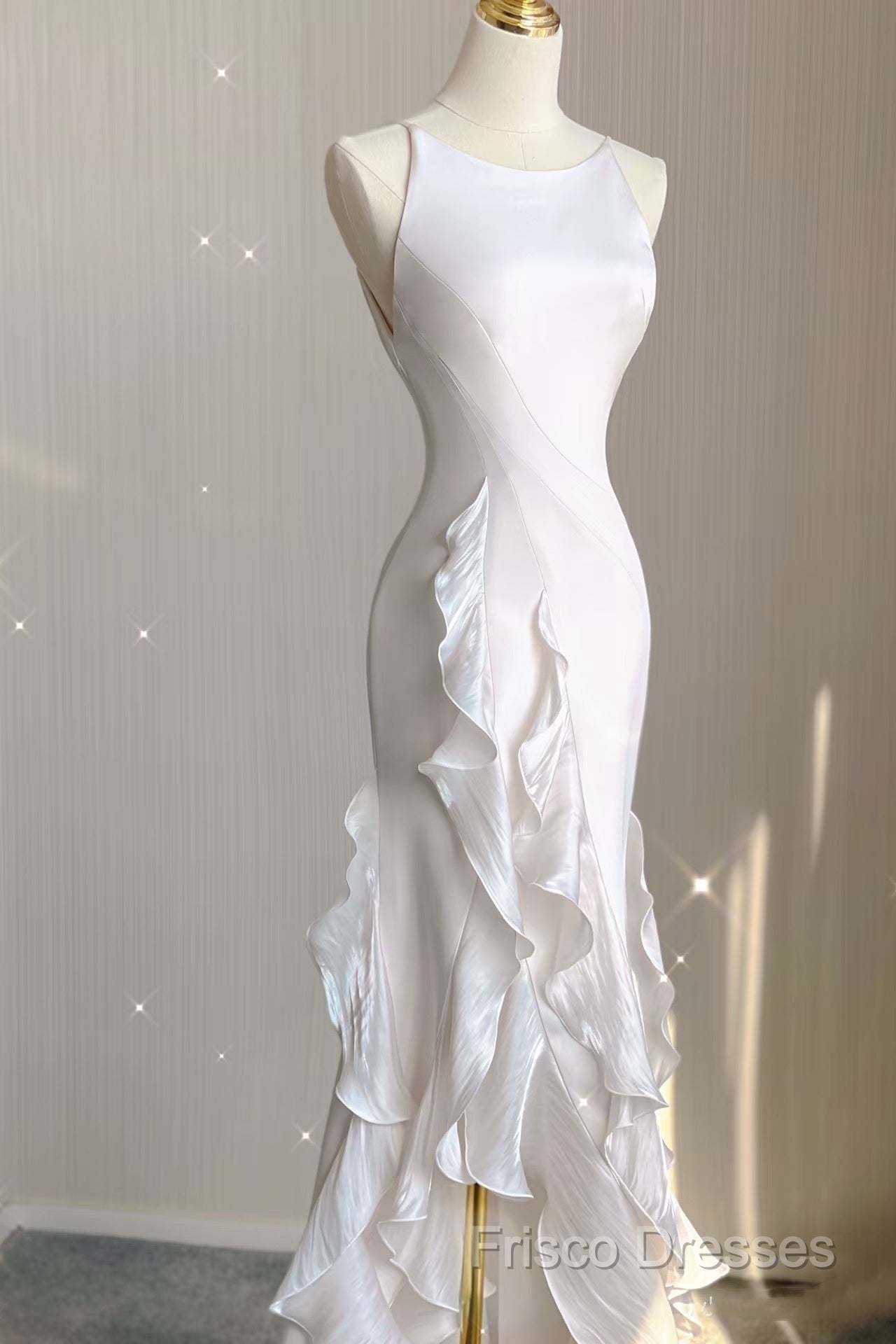 Sexy Mermaid Scoop Satin Night Party Dress White Long Formal Prom Dress