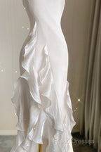 Sexy Mermaid Scoop Satin Night Party Dress White Long Formal Prom Dress