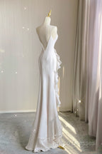 Sexy Mermaid Scoop Satin Night Party Dress White Long Formal Prom Dress