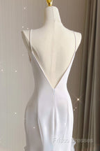 Sexy Mermaid Scoop Satin Night Party Dress White Long Formal Prom Dress