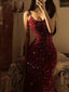 Sexy Mermaid Sequin Long Red Prom Dress Formal Dress