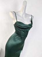 Sexy Mermaid Sleeveless Green Satin Long Prom Dress