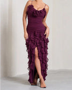 Sexy Mermaid Spaghetti Straps Ankle Length Chiffon Evening Dress Prom Dresses