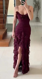 Sexy Mermaid Spaghetti Straps Ankle Length Chiffon Evening Dress Prom Dresses
