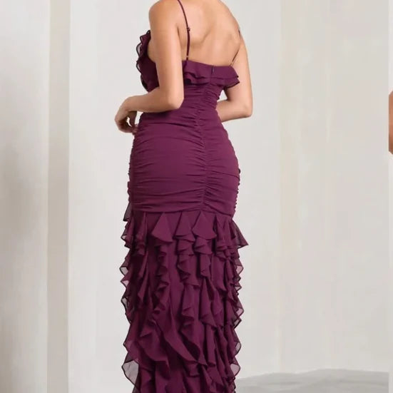 Sexy Mermaid Spaghetti Straps Ankle Length Chiffon Evening Dress Prom Dresses