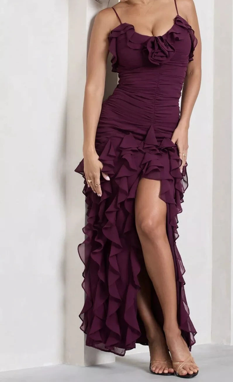 Sexy Mermaid Spaghetti Straps Ankle Length Chiffon Evening Dress Prom Dresses