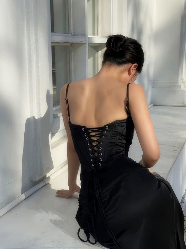 Sexy Mermaid Spaghetti Straps Black Birthday Dress 22Th Birthday Outfits
