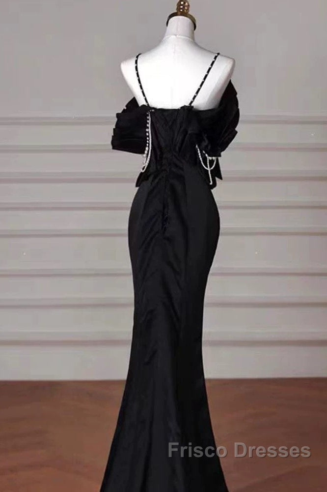 Sexy Mermaid Spaghetti Straps Black Long Formal Dress Satin Formal Prom Dress Secondary image