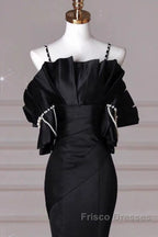 Sexy Mermaid Spaghetti Straps Black Long Formal Dress Satin Formal Prom Dress