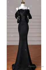 Sexy Mermaid Spaghetti Straps Black Long Formal Dress Satin Prom Dress