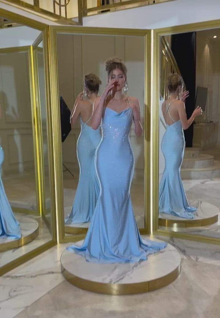 Sexy Mermaid Spaghetti Straps Blue Sequin Long Prom Dresses Long Party Dress Secondary image