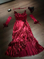 Sexy Mermaid Spaghetti Straps Burgundy Christmas Dress Velvet Prom Dresses Birthday Outfits