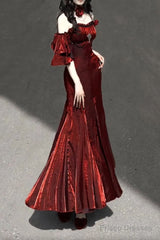 Sexy Mermaid Spaghetti Straps Burgundy Long Prom Dresses Christmas Night Dress Birthday Outfits