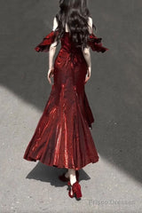 Sexy Mermaid Spaghetti Straps Burgundy Long Prom Dresses Christmas Night Dress Birthday Outfits