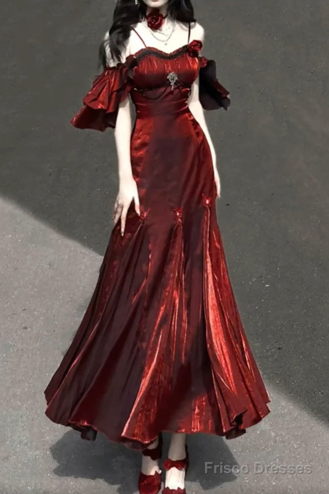 Sexy Mermaid Spaghetti Straps Burgundy Long Prom Dresses Christmas Night Dress Birthday Outfits