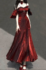 Sexy Mermaid Spaghetti Straps Burgundy Long Prom Dresses Christmas Night Dress Birthday Outfits
