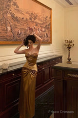 Sexy Mermaid Spaghetti Straps Gold Velvet Long Prom Dresses Birthday Outfits