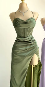 Sexy Mermaid Spaghetti Straps Olive Green Long Evening Dress Backless Prom Dresses