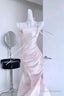 Sexy Mermaid Spaghetti Straps Pink Satin Prom Dresses Night Dress Birthday Outfits