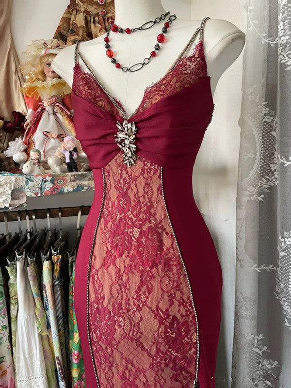 Sexy Mermaid Spaghetti Straps Red Lace Prom Dresses Long Party Dress Secondary image